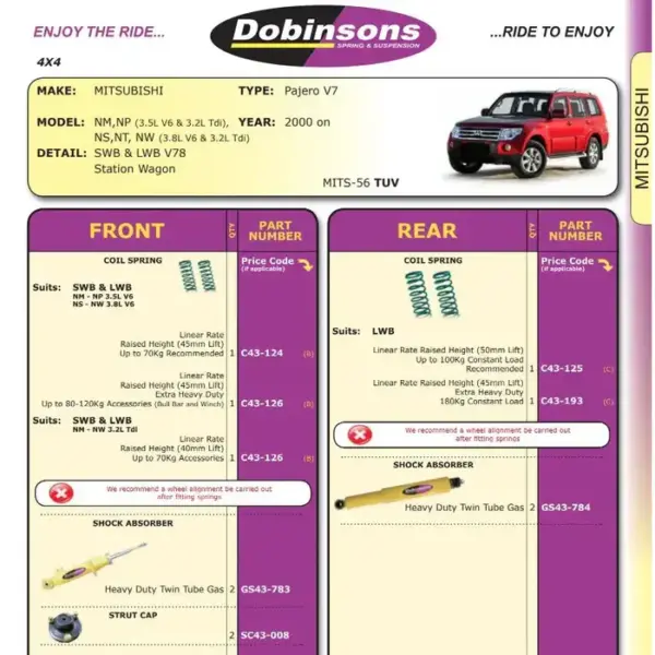 Hevesett Mitsubishi Pajero III 00-06 – 45mm Dobinsons
