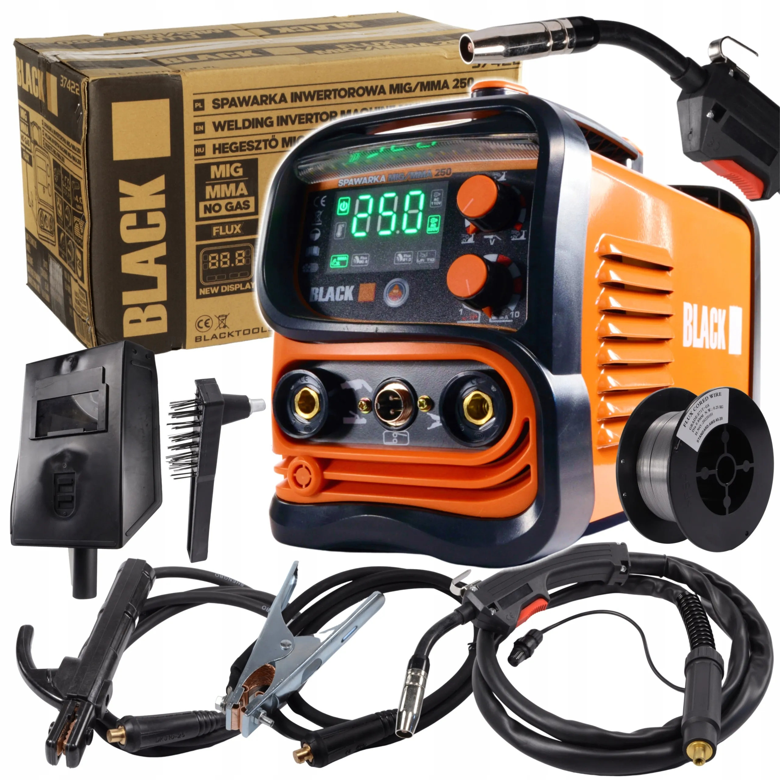 Gassløs Inverter Sveiseapparat 4-i-1 MIG/MAG/MMA FLUX 250A LCD – BLACK