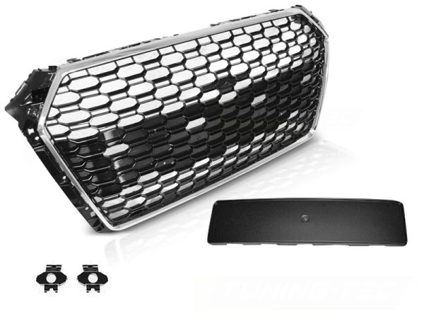 Grill Audi A4 B9 15-19 RS4 Style Chrome Black PDC