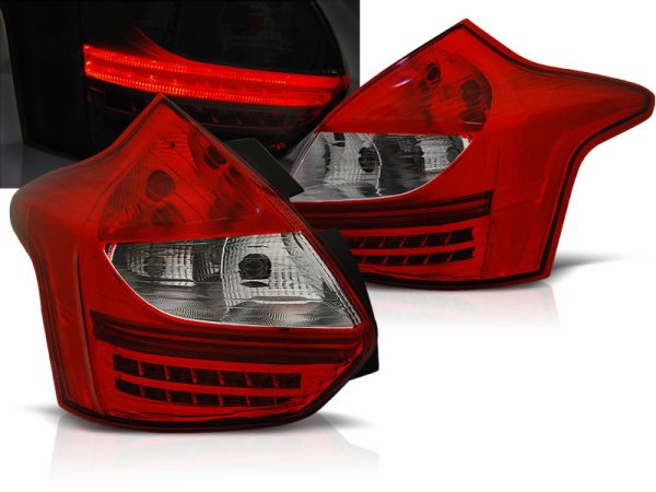 Baklykter Ford Focus 3 11-10.14 Hatchback Red White Led