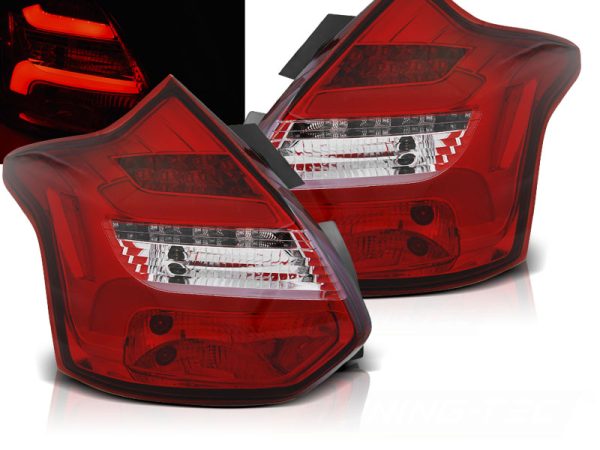 Baklykter Ford Focus 3 11-10.14 Hatchback Red White Led Bar Seq Ind.