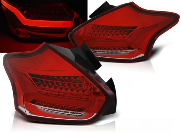 Baklykter Ford Focus 3 15-18 Hatchback Red White Seq Led