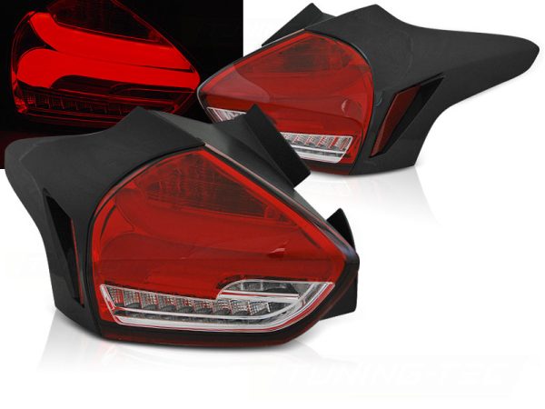 Baklykter Ford Focus 3 15-18 Hatchback Red White Seq Led