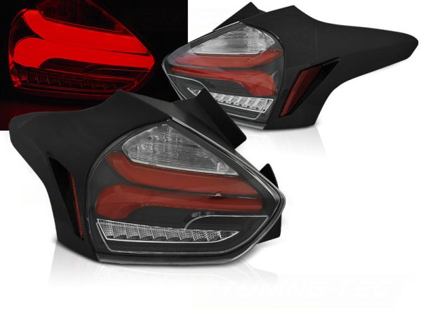 Baklykter Ford Focus 3 15-18 Hatchback Black Red Seq Led