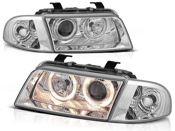 Frontlykter Audi A4 11.94-12.98 Angel Eyes Chrome
