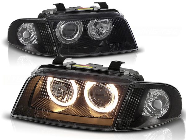 Frontlykter Audi A4 11.94-12.98 Angel Eyes Black