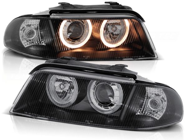 Frontlykter Audi A4 01.99-09.00 Angel Eyes Black