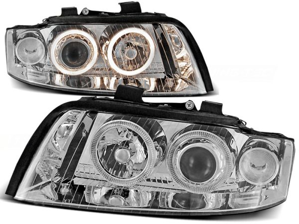 Frontlykter Audi A4 10.00-10.04 Angel Eyes Chrome