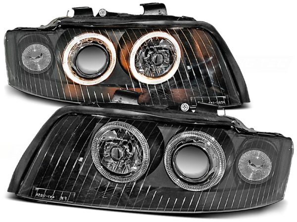 Frontlykter Audi A4 10.00-10.04 Angel Eyes Black