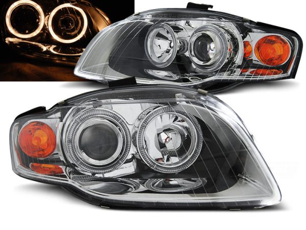 Frontlykter Audi A4 B7 11.04-03.08 Angel Eyes Chrome