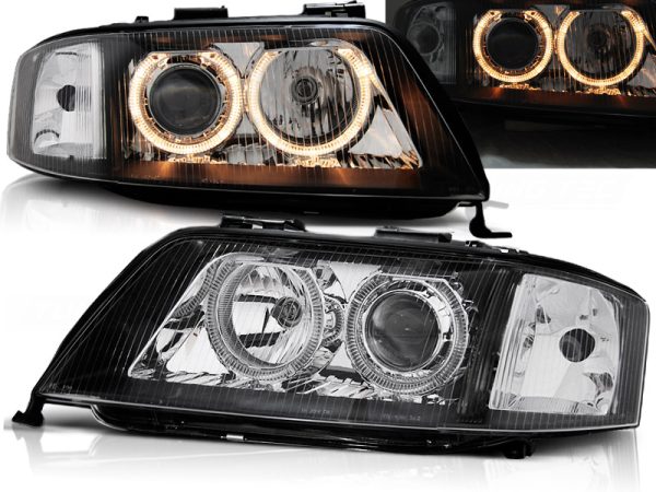 Frontlykter Audi A6 05.97-09.99 Angel Eyes Black