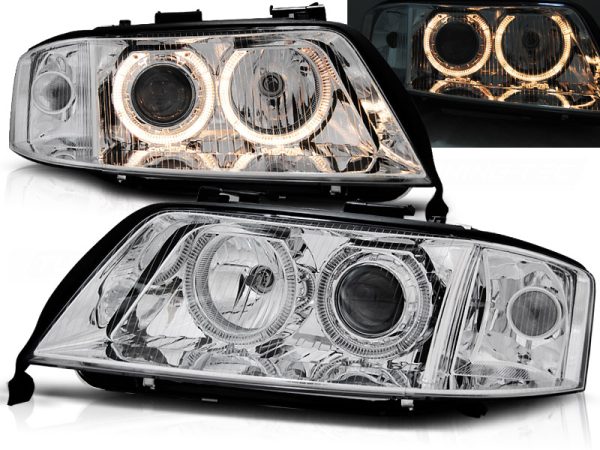 Frontlykter Audi A6 05.97-06.01 Angel Eyes Chrome
