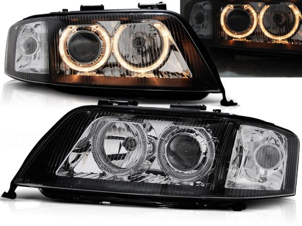 Frontlykter Audi A6 05.97-06.01 Angel Eyes Black