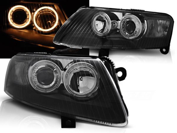 Frontlykter Audi A6 C6 04.04-08 Angel Eyes Black