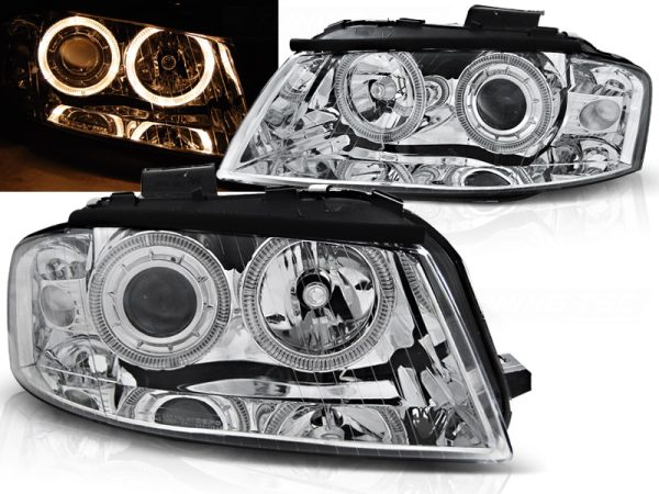 Frontlykter Audi A3 8P 05.03-03.08 Angel Eyes Chrome