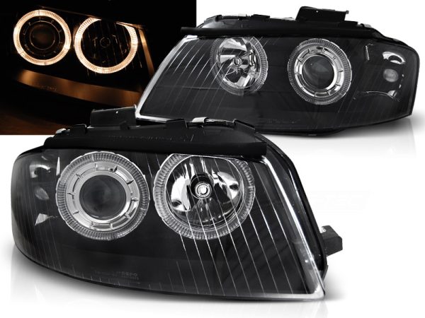 Frontlykter Audi A3 8P 05.03-03.08 Angel Eyes Black