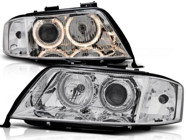 Frontlykter Audi A6 05.97-09.99 Xenon Angel Eyes Chrome