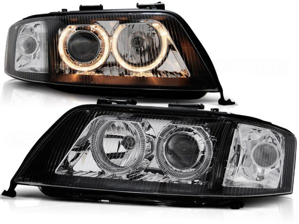Frontlykter Audi A6 06.01-05.04 Xenon Angel Eyes Black