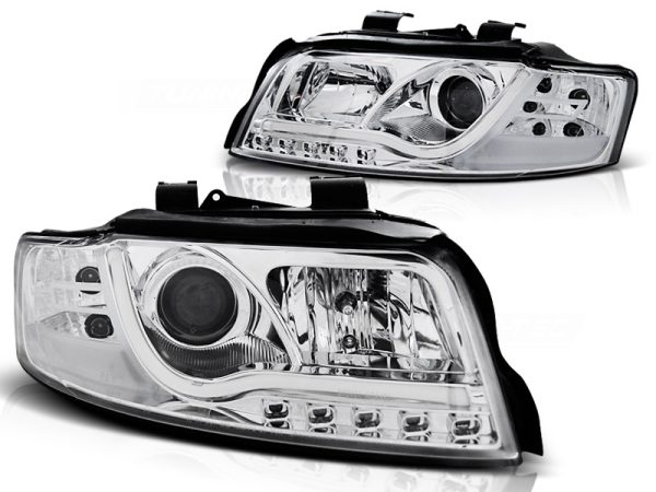 Frontlykter Audi A4 10.00-10.04 Tube Light Chrome