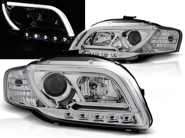Frontlykter Audi A4 B7 11.04-03.08 Tube Light Chrome