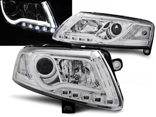 Frontlykter Audi A6 C6 04.04-08 Tube Light Chrome