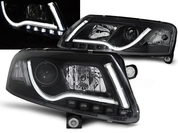 Frontlykter Audi A6 C6 04.04-08 Tube Lights Black