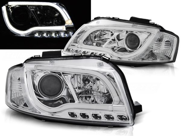 Frontlykter Audi A3 8P 05.03-03.08 Tube Light Chrome