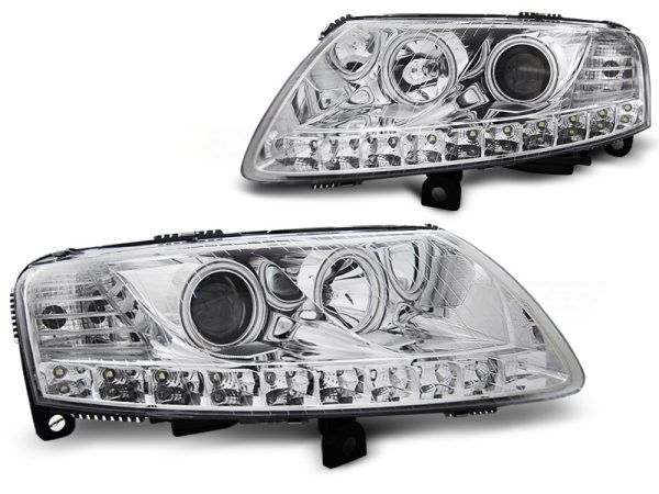 Frontlykter Audi A6 C6 04.04-08 Angel Eyes Led Chrome - Bilde 2
