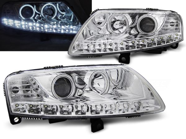 Frontlykter Audi A6 C6 04.04-08 Angel Eyes Led Chrome