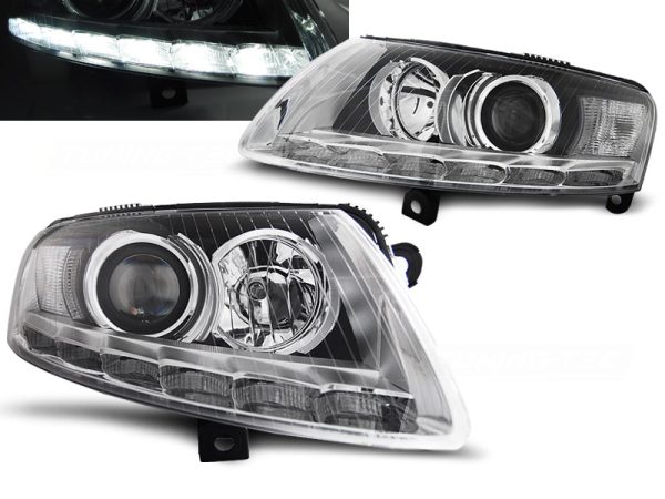 Frontlykter Audi A6 C6 04.04-08 Xenon True Drl Chrome