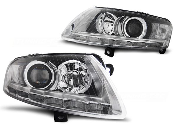 Frontlykter Audi A6 C6 04.04-08 Xenon True Drl Chrome