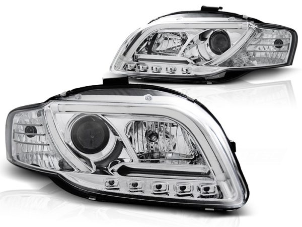 Frontlykter Audi A4 B7 11.04-03.08 Tube Light Drl Chrome