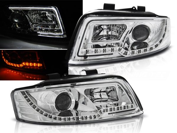 Frontlykter Audi A4 10.00-10.04 Tube Light Chrome