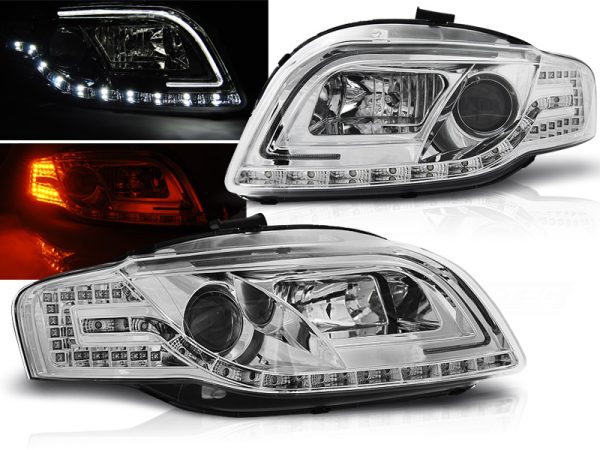 Frontlykter Audi A4 B7 11.04-03.08 Tube Light Chrome