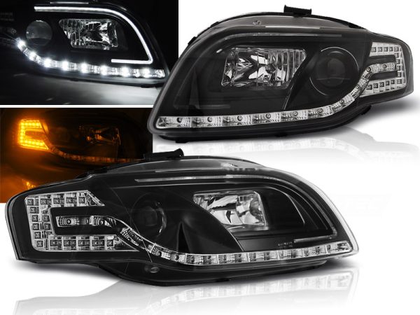 Frontlykter Audi A4 B7 11.04-03.08 Tube Lights Black