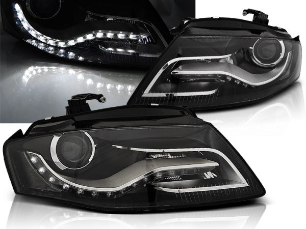 Frontlykter Audi A4 B8 04.08- 11 Black Tru Drl