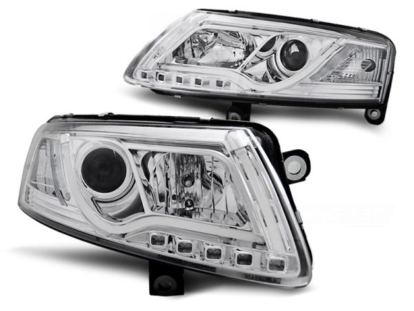 Frontlykter Audi A6 C6 04.04-08 Tube Light Drl Chrome
