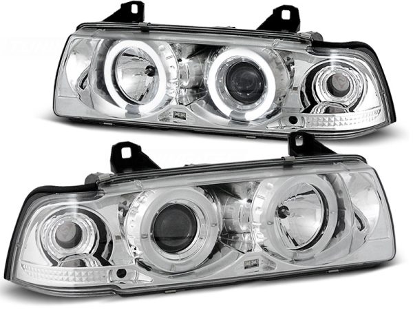 Frontlykter Bmw E36 12.90-08.99 Angel Eyes Chrome Halo Rims