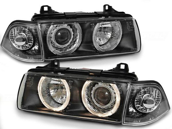 Frontlykter Bmw E36 90-99 Halo Rims Angel Eyes Black