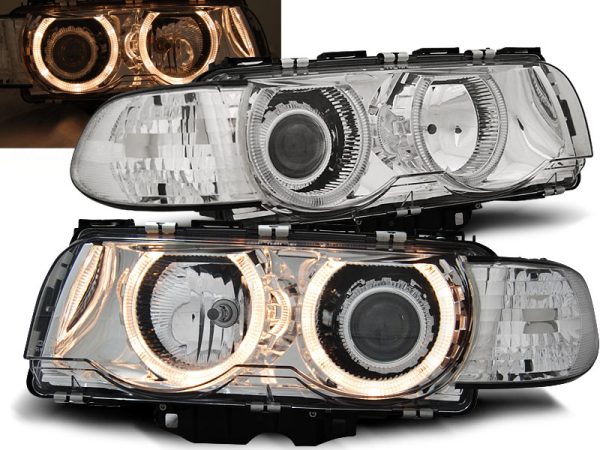 Frontlykter Bmw E38 09.98-07.01 Angel Eyes Chrome
