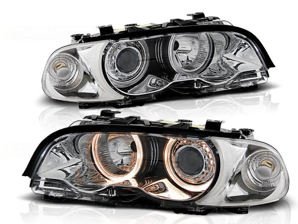 Frontlykter Bmw E46 04.99-08.01 Coupe Cabrio Angel Eyes Chrome