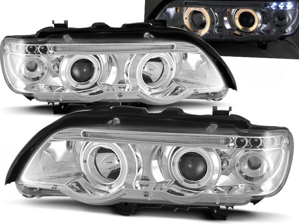 Frontlykter Bmw X5 E53 09.99-10.03 Angel Eyes Chrome