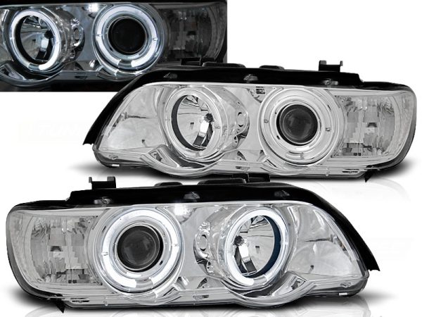 Frontlykter Bmw X5 E53 09.99-10.03 Angel Eyes Chrome