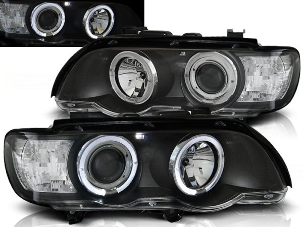 Frontlykter Bmw X5 E53 09.99-10.03 Angel Eyes Black