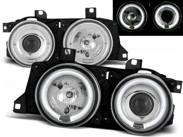 Frontlykter Bmw E32 / E34 Angel Eyes Chrome