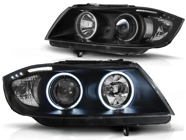 Frontlykter Bmw E90 / E91 03.05-08.08 Angel Eyes CCFL Black - Bilde 2