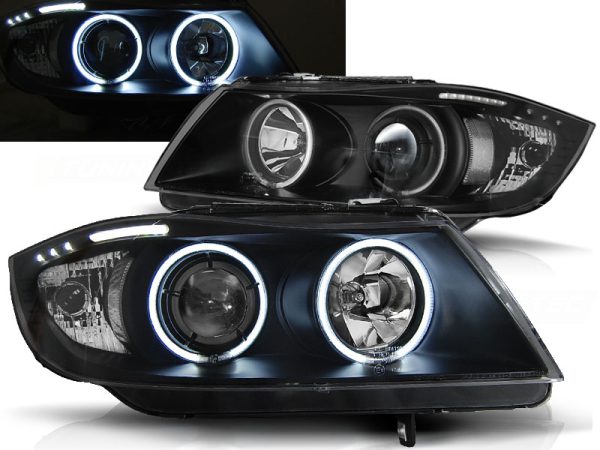 Frontlykter Bmw E90 / E91 03.05-08.08 Angel Eyes CCFL Black
