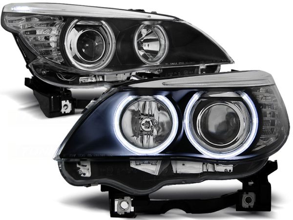 Frontlykter Bmw E60 / E61 03-07 Angel Eyes CCFL Black - Bilde 2