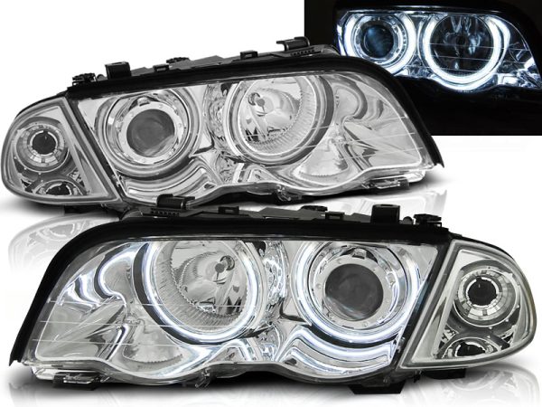 Frontlykter Bmw E46 05.98-08.01 S / T Angel Eyes CCFL Chrome