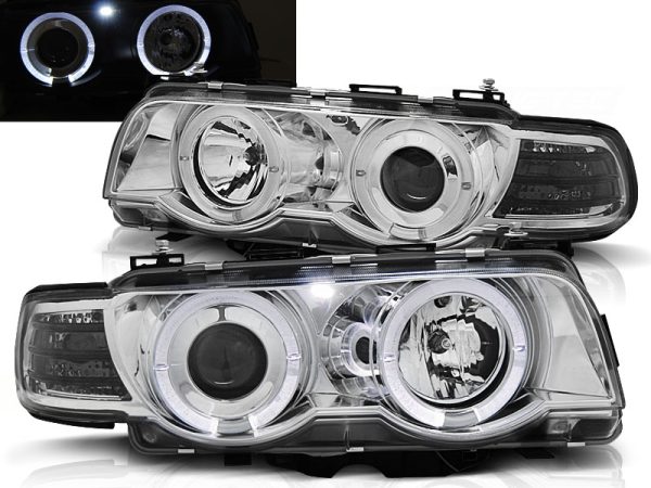 Frontlykter Bmw E38 09.98-07.01 Angel Eyes Chrome